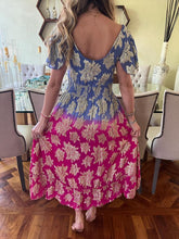 Cargar imagen en el visor de la galería, Vestido Manga corta azul/rosa